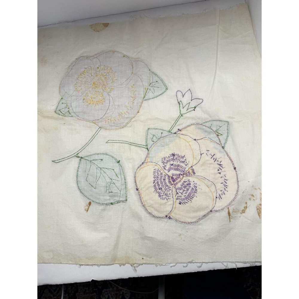VTG 1930s Pansy Quilt Squares 9 Appliqué 17x17" Grandma‎ Made Embroidery Flowers - Picture 5 of 12